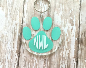 Paw Print Keychain, Paw Print Personalized Keychain, Pet Rescue Custom Keychain, Monogram Paw print, Monogram Keychain, Custom Keychain