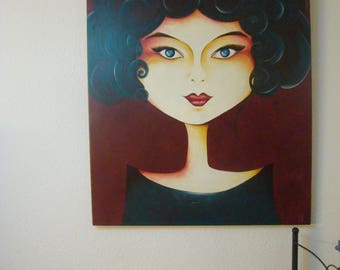 Painting "Blue Doll" acrylic on canvas 65/54 cm