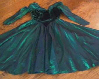 Vintage 1950's Velvet Dark Green Full Skirt Party Dress