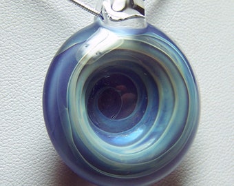 Pale purple blue silver spiral vortex whirlpool - solid glass lampwork pendant