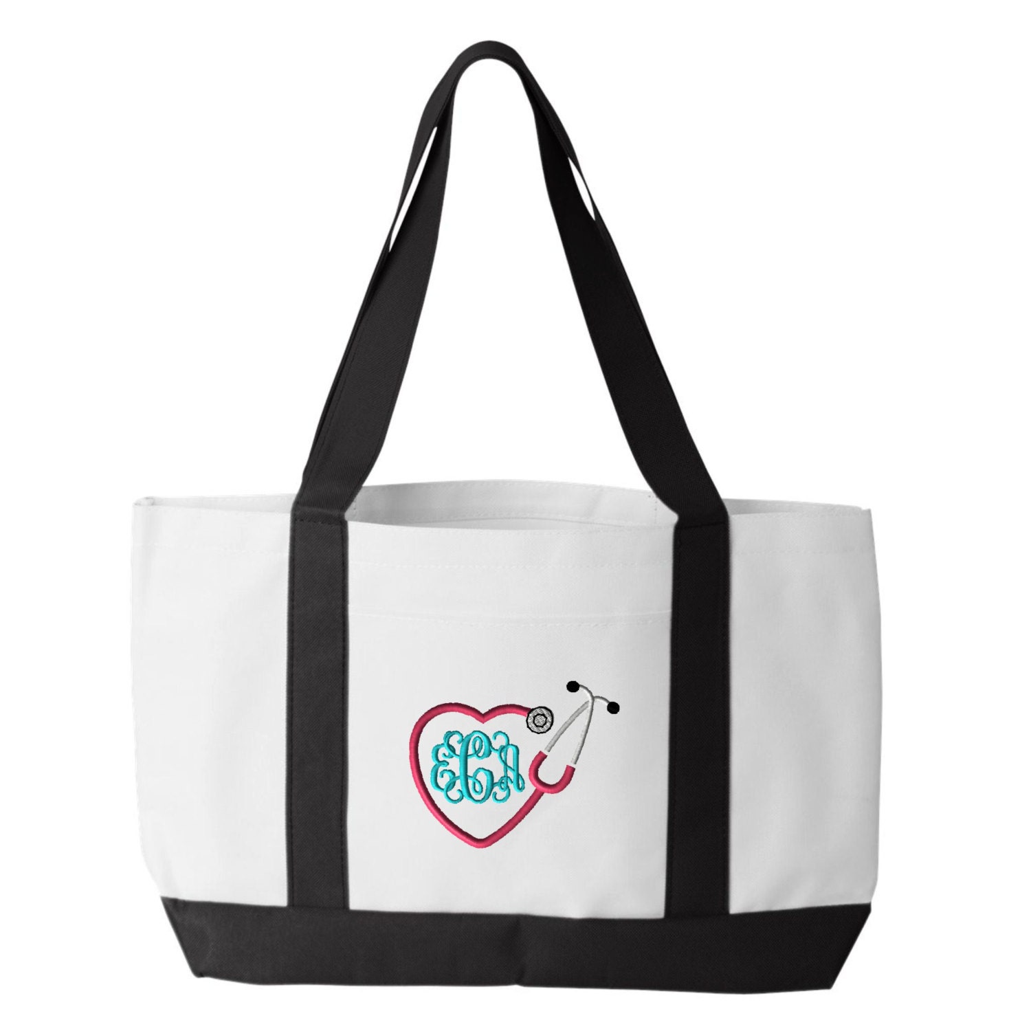 Heart Stethoscope Nurse Tote Bag Monogrammed. Embroidered