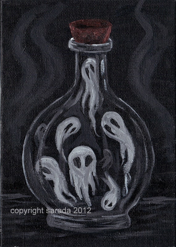 Ghost bottle 5 x 7 matte print art Halloween gothic spooky