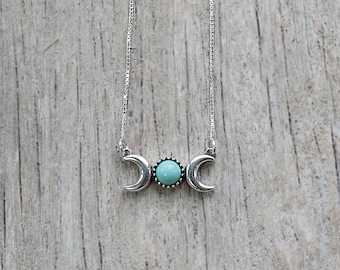 Blue Sky Twin Moon Necklace| 925 Sterling Silver, turquoise Necklace, gypsy jewellery, Bohemian Jewellery, Half Moon Necklace | Yarah Store