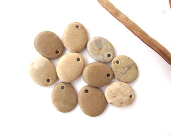 Stone Beads Pebble Beads Mediterranean Natural Beach Stone Beads Top Drilled Rock Pairs Diy Jewelry OATMEAL LOT 21-22 mm