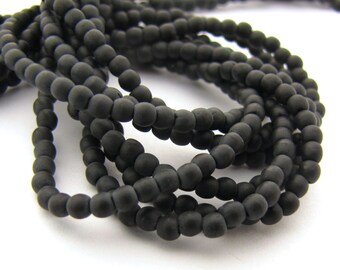 NEW Matte Jet Black 2mm Smooth Round Czech Glass Beads 100pc #2926