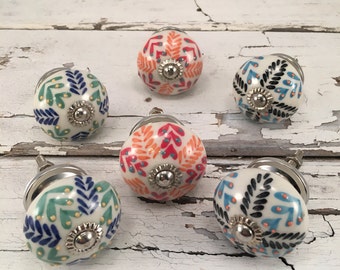 Set of 6 Knobs, Decorative Tomato Pull Craft Supply Knob, Ceramic Hand Painted Drawer Pulls, Cabinet Supplies, Item #475175976