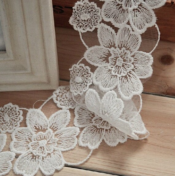 White Lace Trim Embroidered Mesh Trim Bridal Lace Wedding