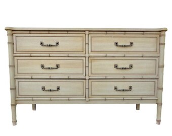 VVH Vintage Faux Bamboo Double Dresser Henry Link Bali Hai 6 Drawer Hollywood Regency Coastal Cottage Chinoiserie Palm Beach Tropical MCM