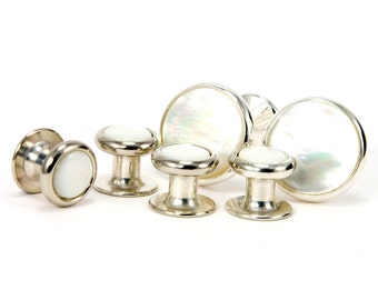 Wedding Cufflinks Tuxedo Studs Mother of Pearl Silver Cufflinks Tuxedo Shirt Studs Wedding Party Gift For Groom Fathers Day Gift For Men