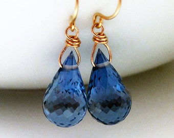 18k Solid Gold Earrings, 18k Gold Earrings, Blue Topaz Earrings, Solid Gold Earrings