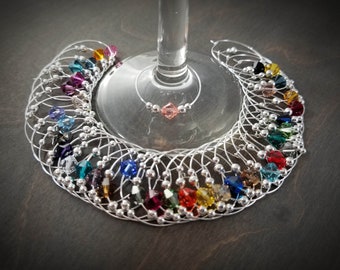 bulk wine charms | Swarovski ® Crystal - 36 colors - silver wine glass charms - wine glass markers - champagne charms - martini glass marker