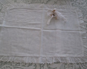 vintage antique cream cotton baby pillowcase embroidered ,cotton baby linens white cream on cream baby pillowcase cottage, cottage linens
