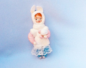 Spun cotton toy. Vintage Inspired Spun Cotton. Spun cotton ornaments. Handmade doll miniature. Christmas toy. Spun cotton retro. Gift baby