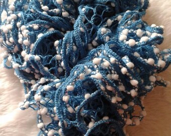 Blue & White Ruffled Scarf