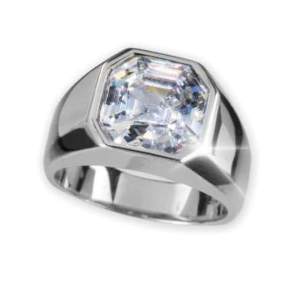 Mens ring Silver Ring Mens signet ring Asscher Cut CZ