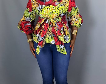 African print off shoulder top with sash African