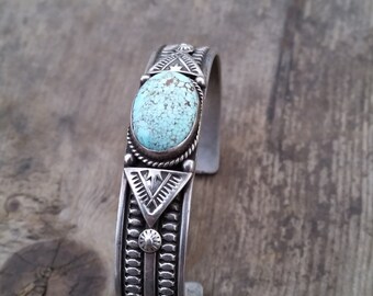 Delbert Gordon Navajo Cuff Number 8 Turquoise Sterling Silver Vintage