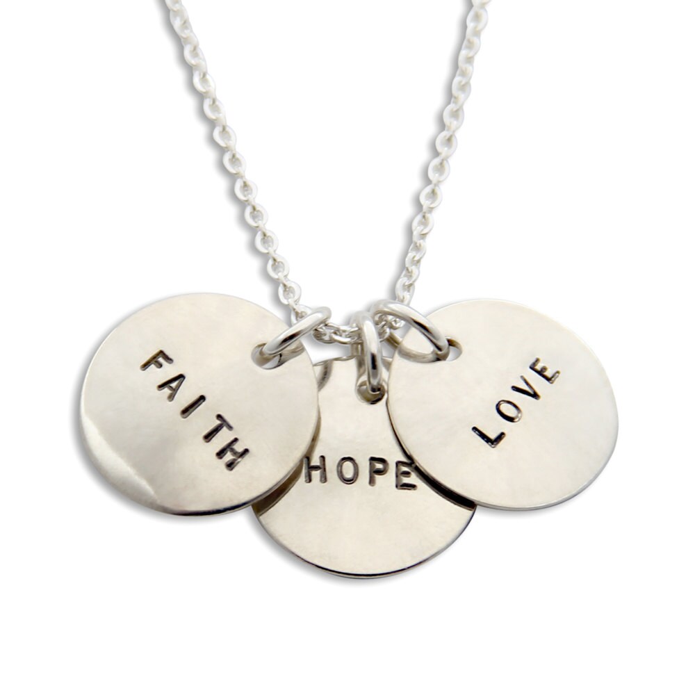 Faith Hope Love Necklace three hand stamped silver pendants.