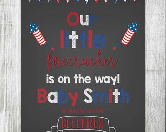 Fourth of July Pregnancy Announcement Chalkboard Sign- Pregnancy Reveal Photo Prop - Printable Pregnancy Announcement Sign