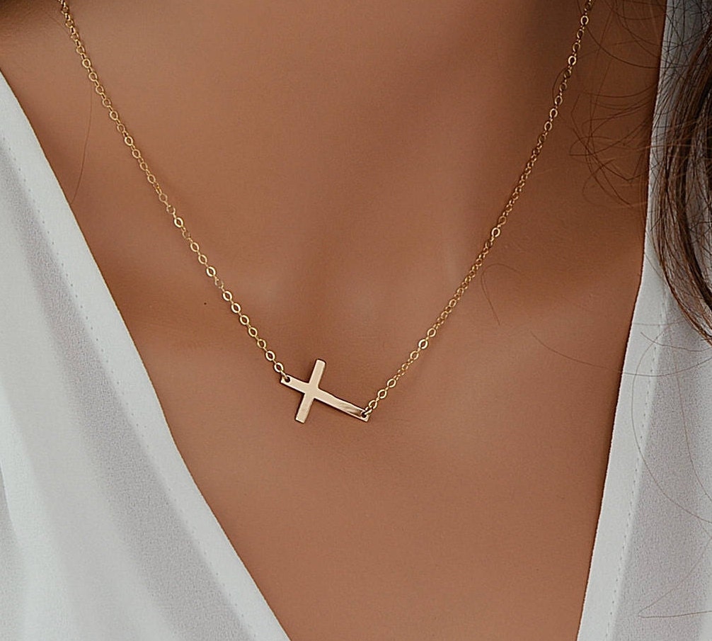 Sideways Cross Necklace Gold Cross Necklace Delicate