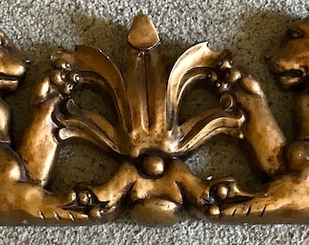 Fleur De Lis Amazing Wall Hanging with Winged Lions and Fleur De Lis in Gold Free Shipping