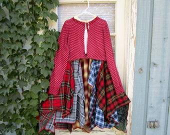 Upcycled Bohemian Gypsy Plaid Flannel Dress// Large// Reconstructed// Fall Winter// emmevielle