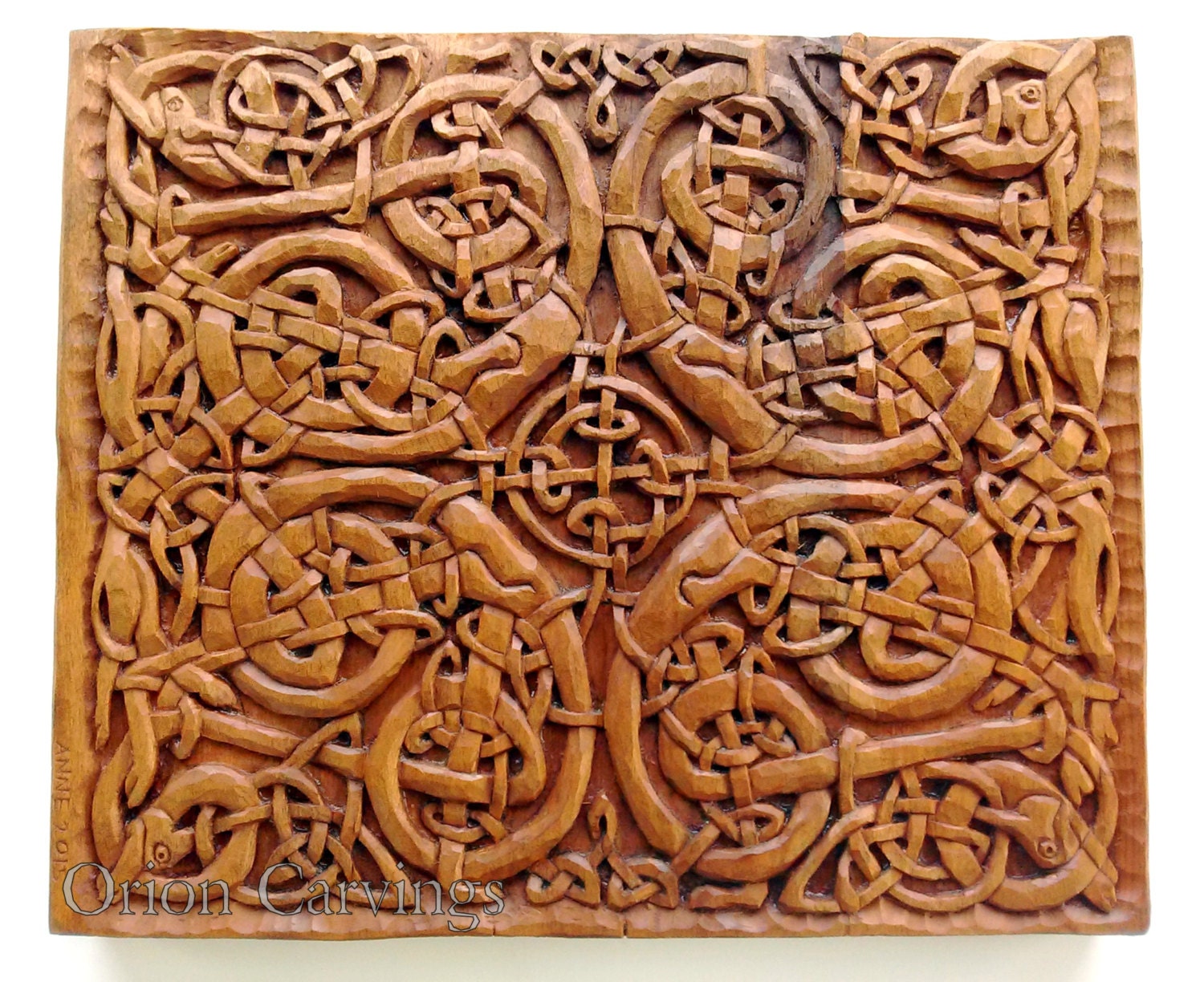 Celtic Dogs Wood carving Handmade Woodcarving 137 x 137