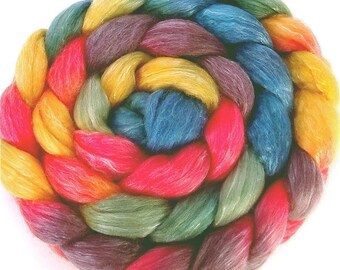 Handpainted Merino Tencel Wool Roving - 4 oz. ARCADE - Spinning Fiber