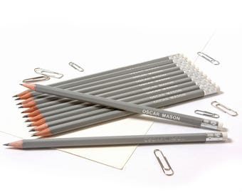 High Quality Personalised Pencils -Printed with Name - Mid Grey (plus other colours)