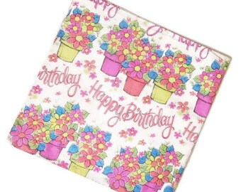 Vintage Wrapping Paper - Happy Birthday - One unused sheet Gift Wrap - Potted Flowers - Floral wrapping - Charm Craft