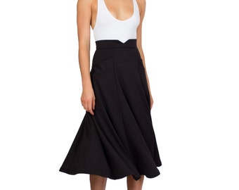 Black Midi Skirt, Swing Skirt, High Waist, Skirt With Pockets, Flared Skirt, Tea Length Skirt, Work Skirt, Office Skirt, Winter Skirt, Pinup