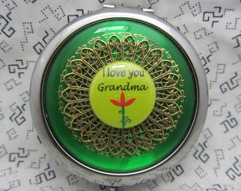 Compact Mirror Gift For Grandma Grandmother Gift I Love Grandma Comes With Protective Pouch