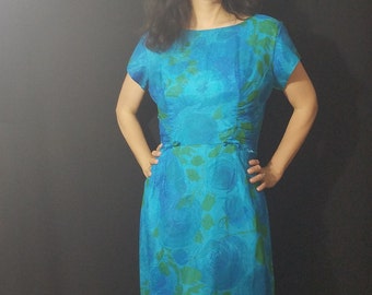 Vintage late 50s Dress/ Floral Wiggle Dress/ AS IS/ Bust 42