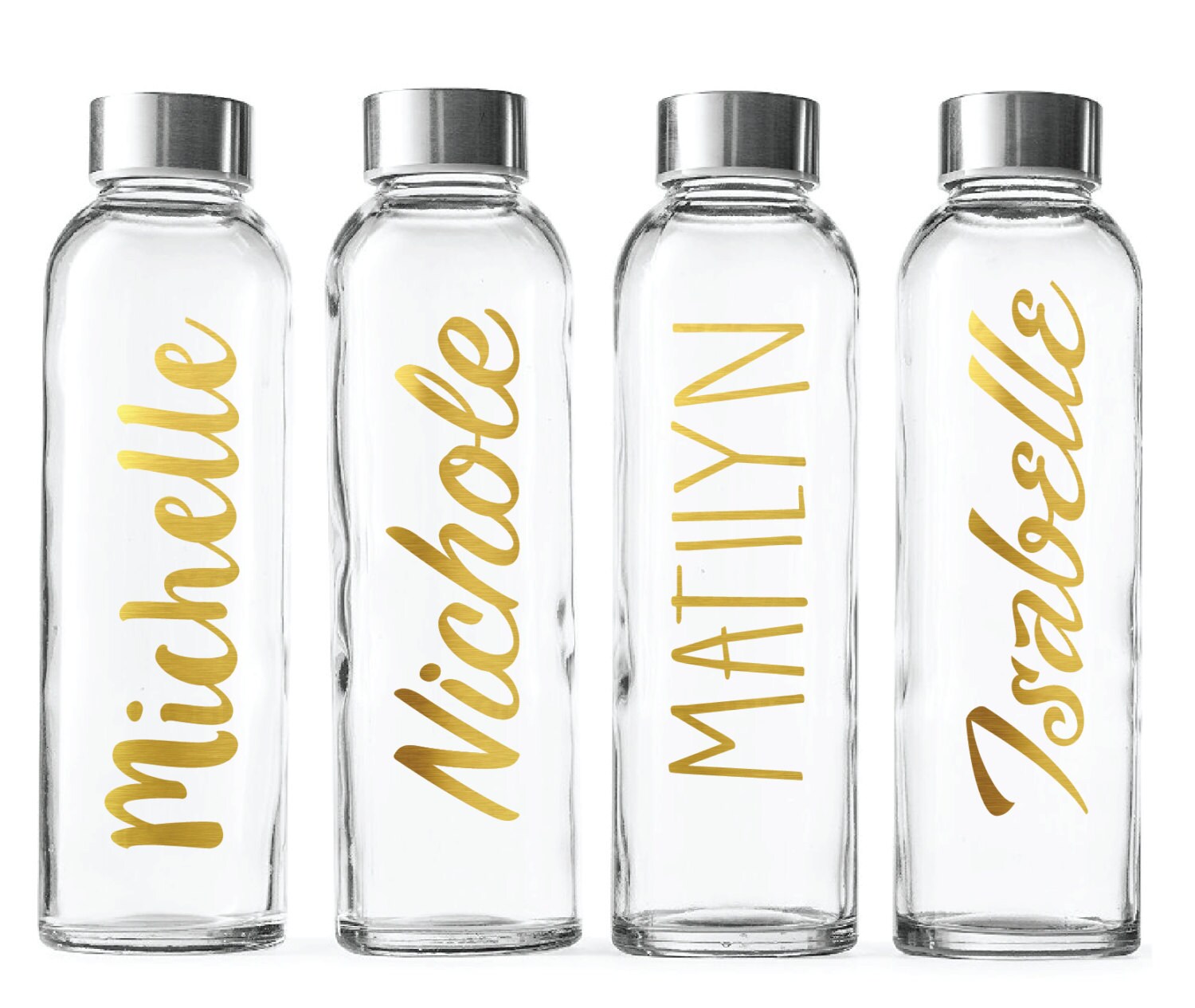 Custom Glass Water BottleGold foil 18oz Bottles Personalized