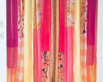 Bohemian Sunrise* Bohemian curtains Gypsy patchwork curtains Boho panels Silk Velvet pink