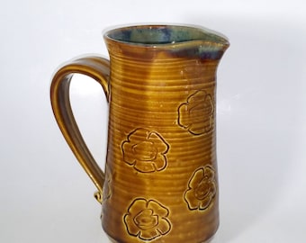 Amber and Green Pitcher - Wheel Thrown Pottery - Heavy Duty - Perfect for a Large Flower Arrangement