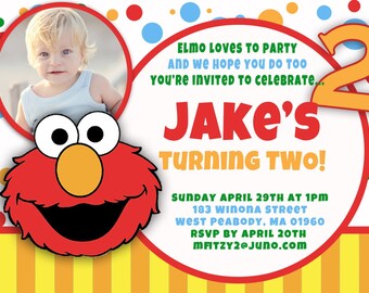 CUSTOM PHOTO Invitations Elmo Sesame Street Birthday Invitation - You Print - PRINTABLE - I Customize You Print - 4x6 or 5x7