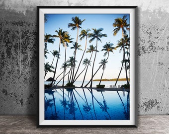Imprimir Print Tropical, océano impresión, impresión de árboles de Palma, Palma, Palma de arte costero, playa arte de pared, fotografía, impresión de playa, mar azul Print, 121