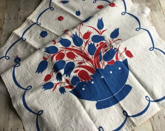 Vibrantly Colored Vintage Tea towel - Red White Blue