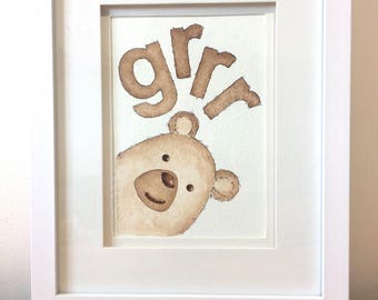 Grizzly bear illustration, nursery wall art