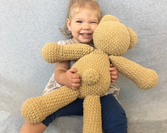 Large crochet teddy bear - big handmade teddy - super soft teddy bear - Yarn at Heart - baby keepsake - nursery decor - toddler gift