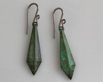 Small Green Patina Earrings Hypoallergenic Niobium Earrings Boho Earrings