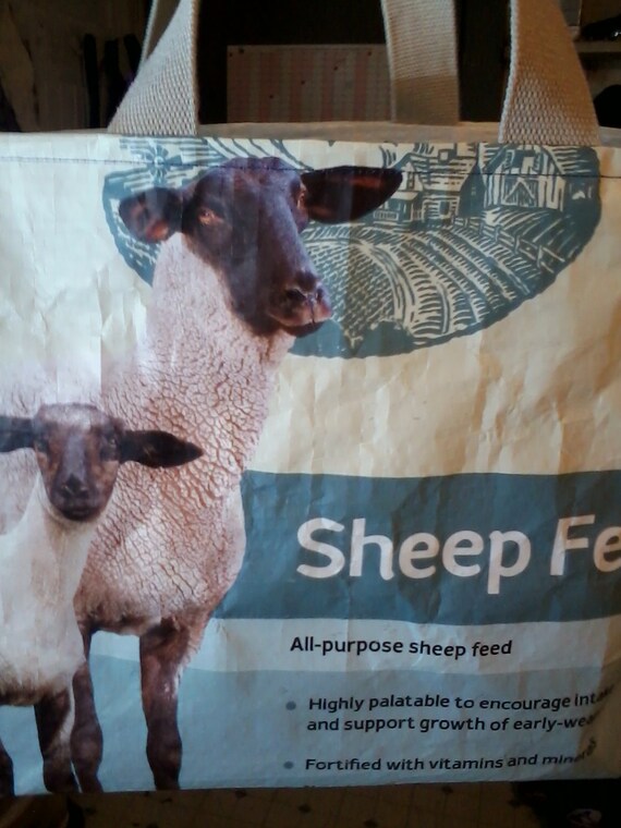 Download Ewe & Lamb Sheep Tote upcycled feed bag made into a sturdy