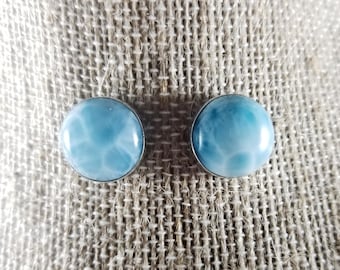 Larimar Earrings Larimar Studs Stud Earrings One of a Kind Healing Crystal Handmade earrings blue stone earrings gift for her Clothing Gift