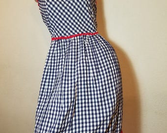 FREE SHIPPING 1950 gINGHAM cOTTON dAY dRESS