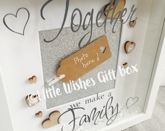 Together we make a family photo box frame, freestanding or wall hung, free photo added, shadow 3D box frame