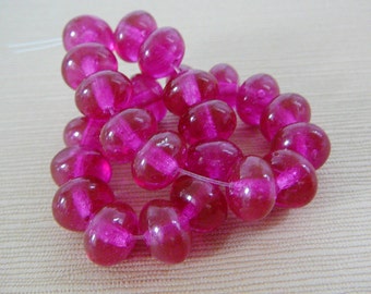Fuschia Pink Czech Glass Beads, Rondel, Spacer mini strand