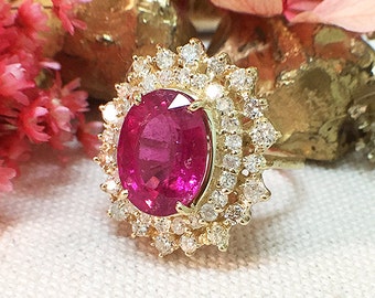 One-of-a-Kind | 5.15CT Pink Tourmaline Ring | 1.19CT Diamonds | Solid 14K Gold | Estate Fine Jewelry | Free Shipping
