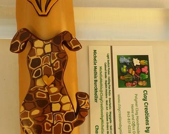 Dog Retro Brown Silhouette on a Gold Polymer Clay Mezuzah Case