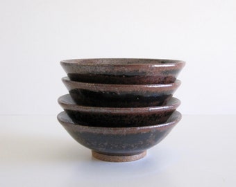 Four Small Tenmoku Pottery Bowls (Second--has minor imperfections)
